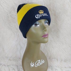 Carona Extra Blue and Yellow Knit Hat one size fit all 8" x 7.5"